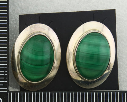 Navajo Earrings 925 Silver Natural Malachite Native American Artist C.80's