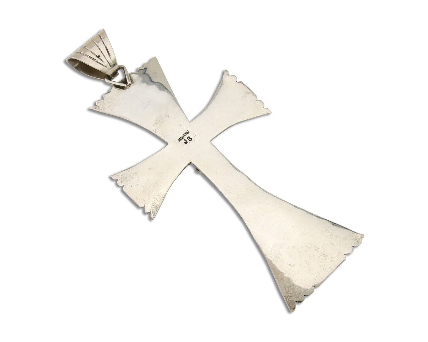 Large Navajo Cross Pendant 925 Silver Mediterranean Coral Artist Signed JB C.80s
