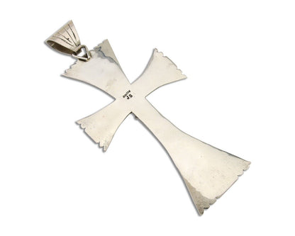 Large Navajo Cross Pendant 925 Silver Mediterranean Coral Artist Signed JB C.80s