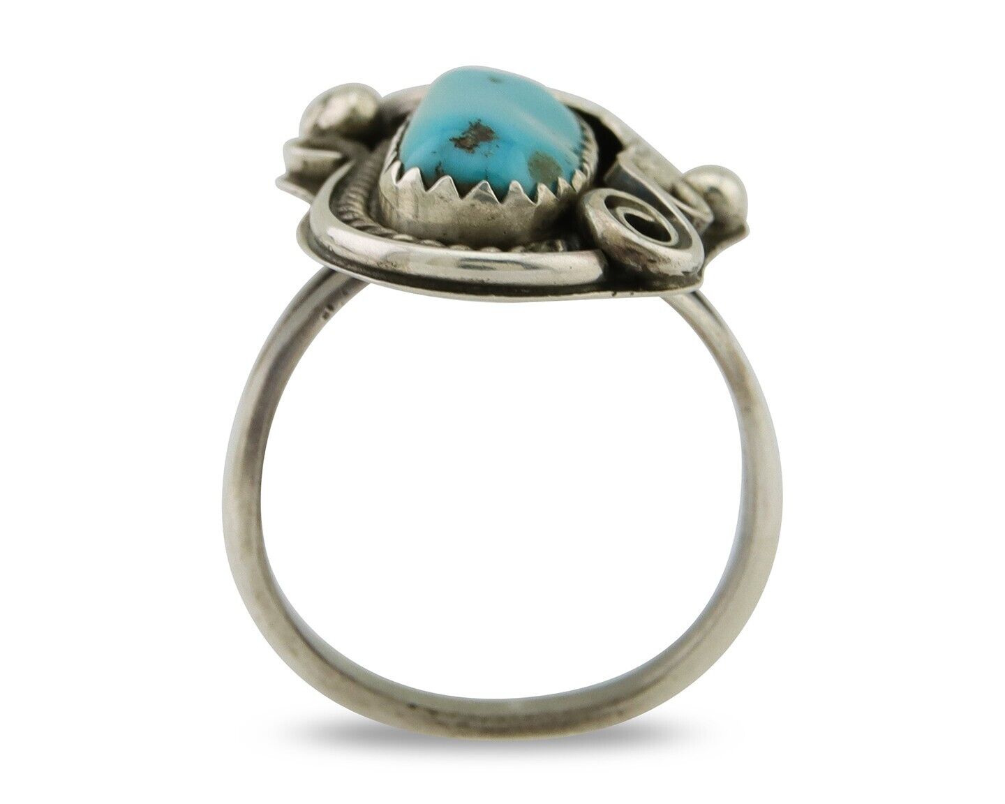 Navajo Ring .925 Silver Natural Slab Turquoise Signed Justin Morris C.80's