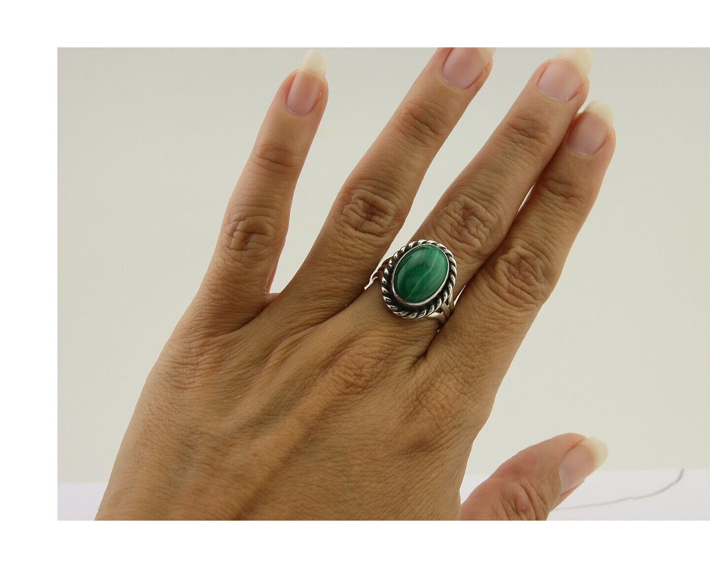 Navajo Ring 925 Silver Natural Malachite Native American Artist C.80's