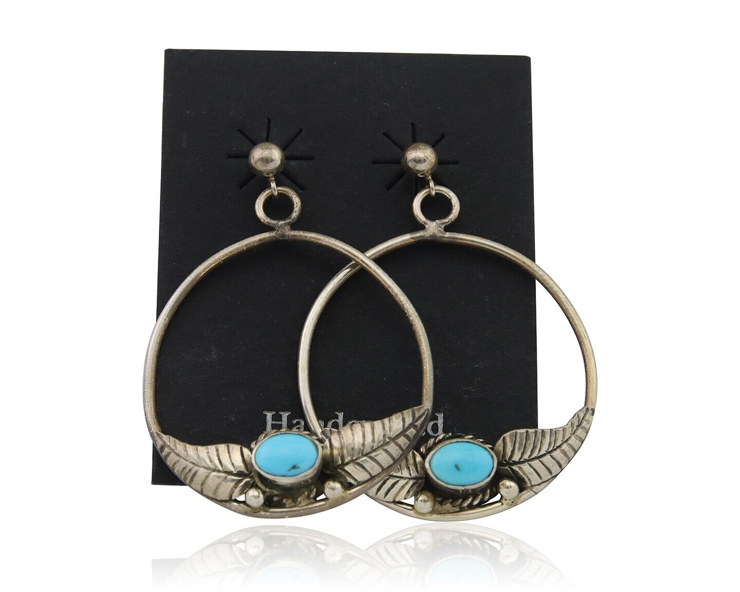 Navajo Dangle Earrings 925 Silver Natural Blue Turquoise Native Artist C80s