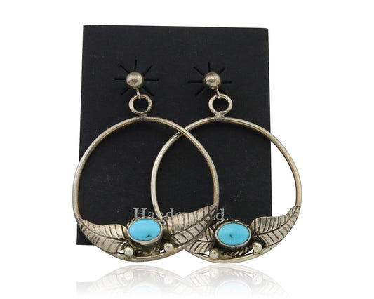 Navajo Dangle Earrings 925 Silver Natural Blue Turquoise Native Artist C80s