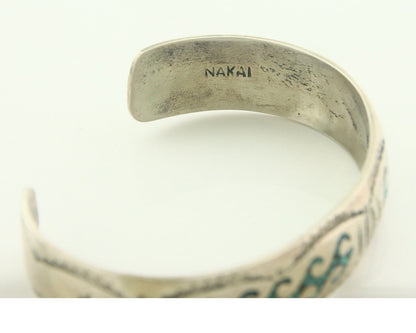 Navajo Bracelet 925 Silver Inlaid Turquoise Cuff Artist Signed NAKAI C.80's