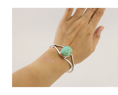 Navajo Cuff Bracelet 925 Silver Natural Blue Turquoise Artist Signed Gecko C.80s