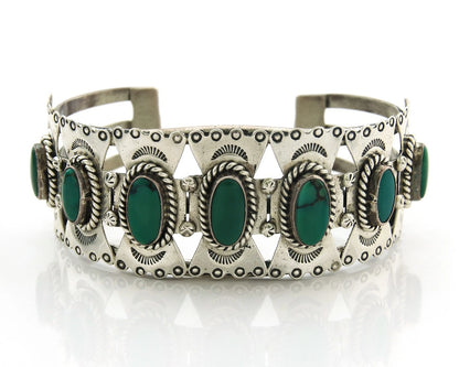 Navajo Cuff Bracelet Sterling Silver Turquoise Vintage Signed E Spencer