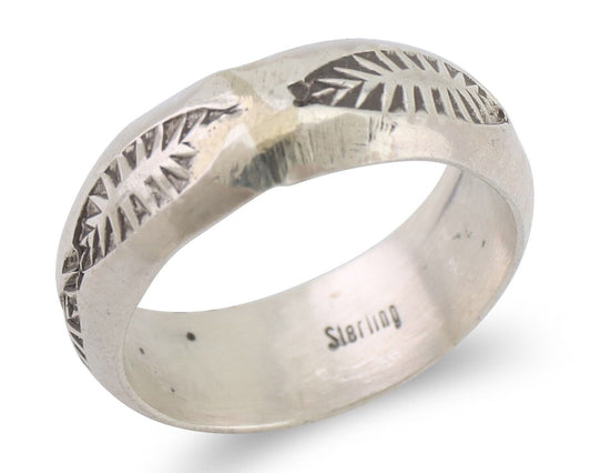 Navajo Hand Stamped Band 925 Silver 6.0 mm Signed Larry Chavez Size 5.25 C.80's