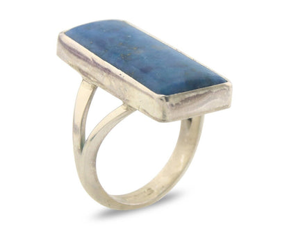 Navajo Ring 925 Sterling Lapis Handmade Native Artist C.80's Size 6.25