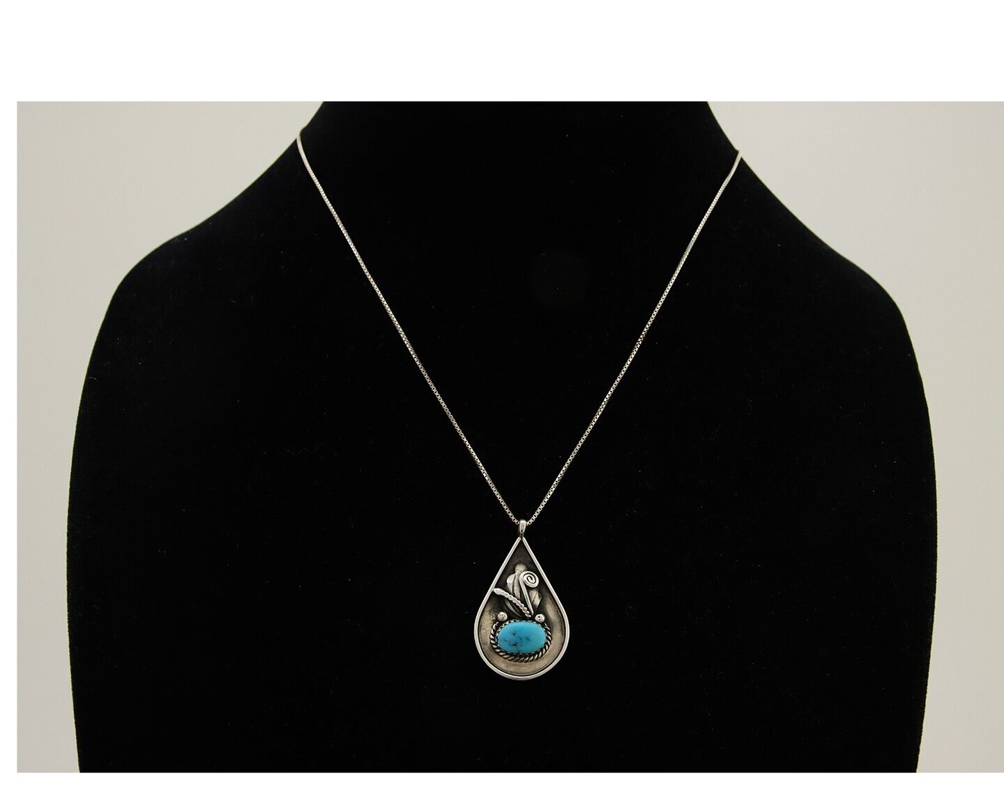 Navajo Necklace 925 Silver Natural Turquoise Artist Signed Jason Bahe C.80's