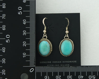 Navajo Dangle Earrings 925 Silver Natural Turquoise Native Signed Benally C.80's