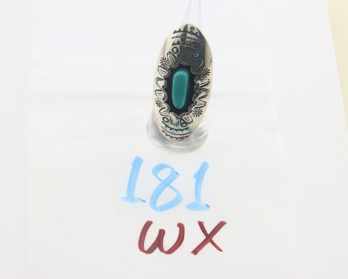 Navajo Ring 925 Sterling Turquoise Hand Stamped Signed J Martinez C.80's Sz 6.75