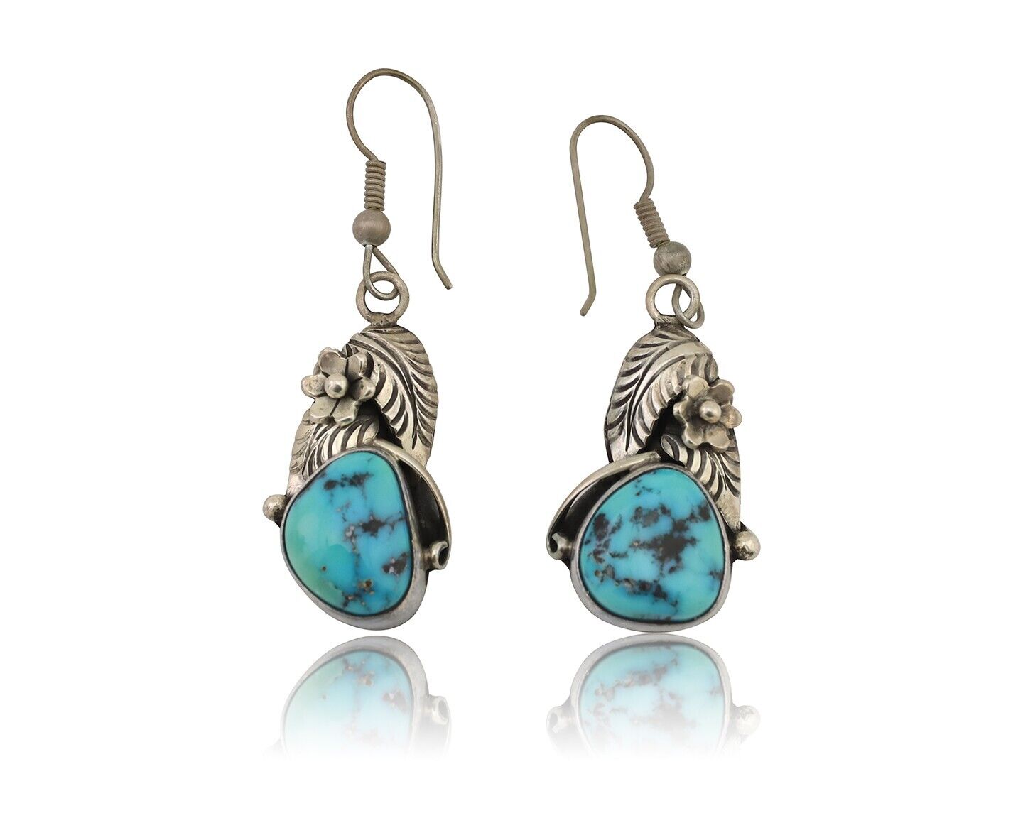 Navajo Handmade Earrings 925 Silver Natural Turquoise Native Artist C.80's