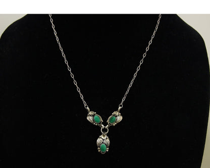 Navajo Necklace 925 Silver Natural Malchite Native American Signed SN C.80's