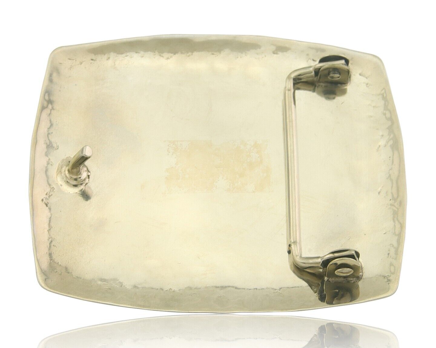 Navajo Belt Buckle .999 Nickel Agate Native Artist Handmade 2.5 x 3.0 in C.80s