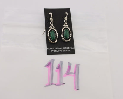 Navajo Dangle Earrings 925 Silver Natural Malachite Native American Artist C.80s