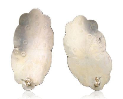 Navajo Hand Stamped Shield Earrings 925 Silver Turquoise Native Artist C.80's