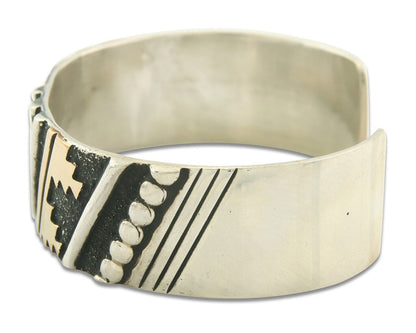 Navajo Bracelet Gold & 925 Silver Handmade 16 mm Wide Signed Thomas Singer C80s