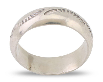 Navajo Hand Stamped Band 925 Silver 6.0 mm Signed Larry Chavez Size 6.5 C.80's