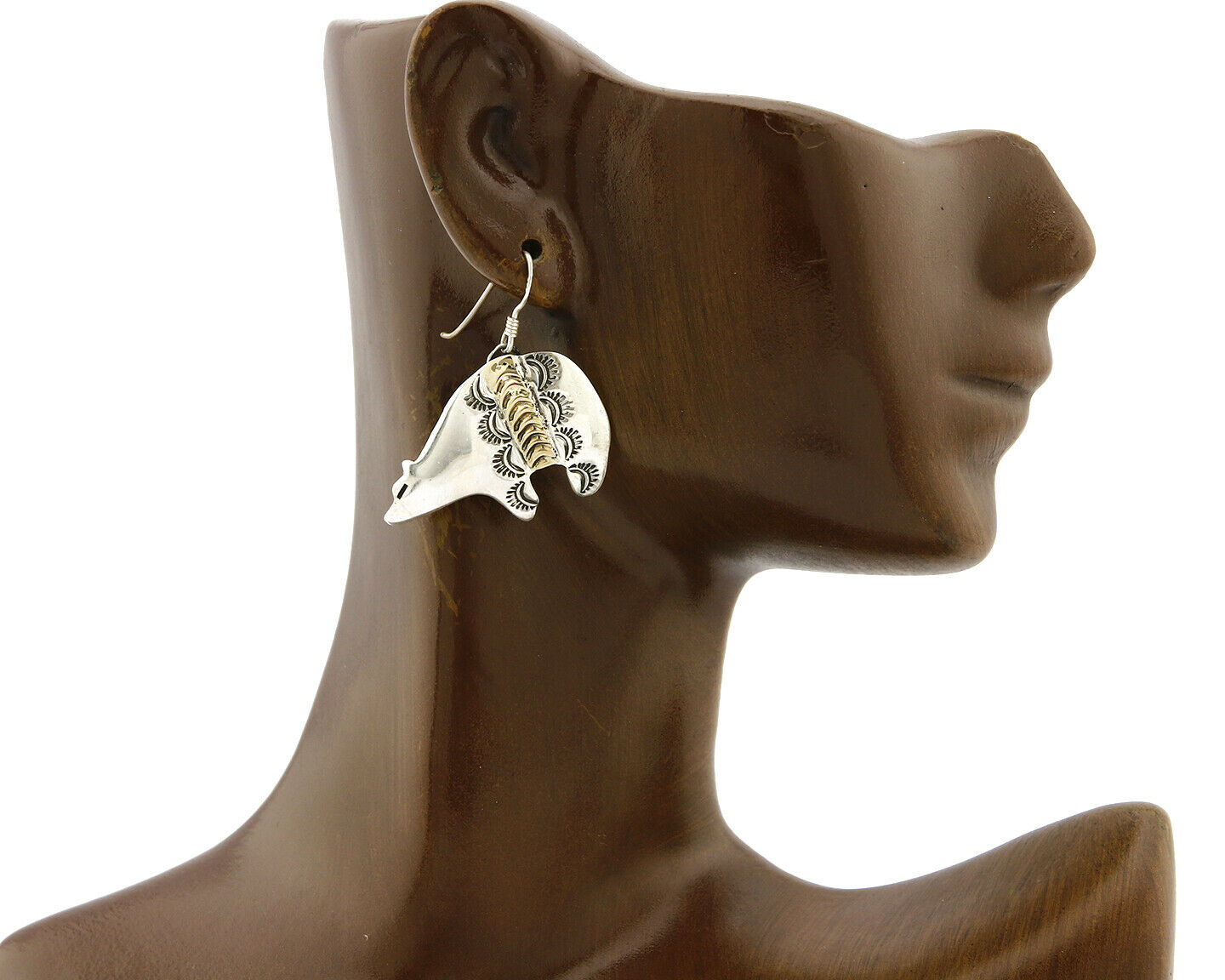 Navajo Dangle Earrings 925 Silver & 14k Solid Gold Spirit Bear Artist RT