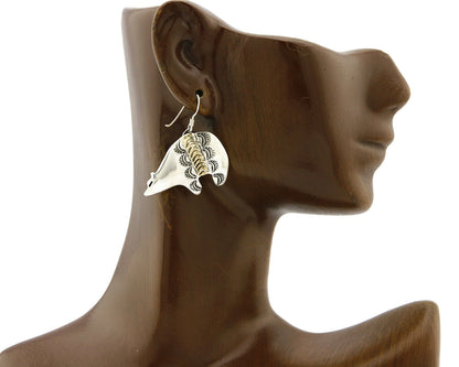 Navajo Dangle Earrings 925 Silver & 14k Solid Gold Spirit Bear Artist RT