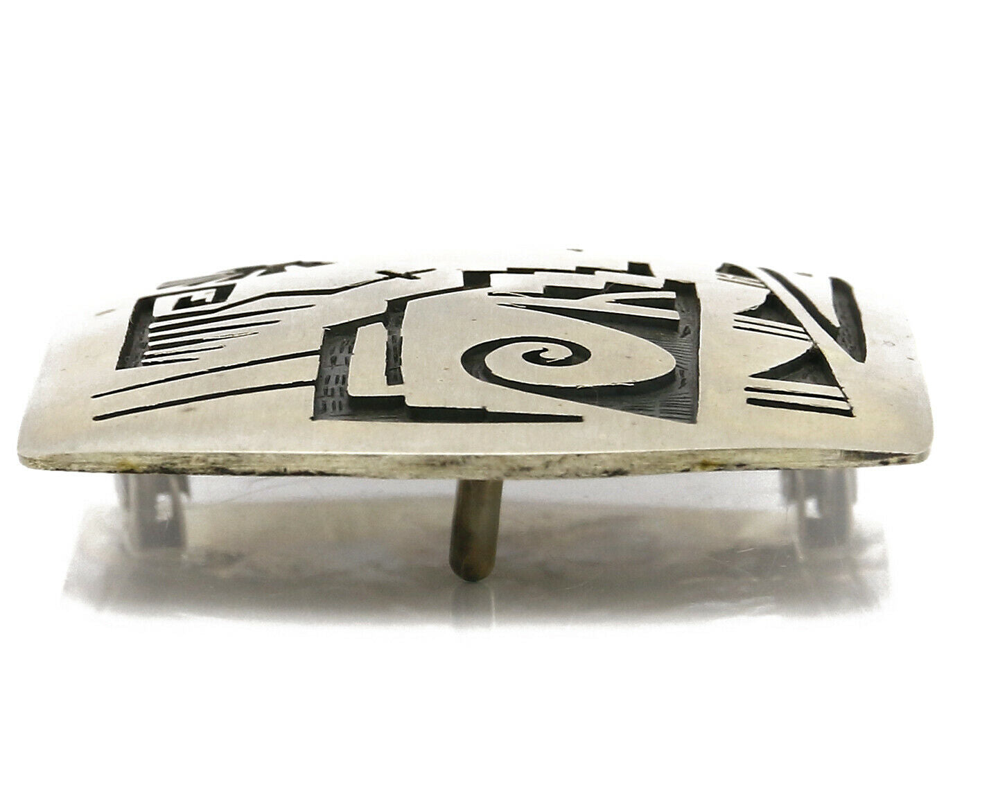 Navajo Belt Buckle .925 SOLID Sterling Silver Handmade Overlay Circa 1980's