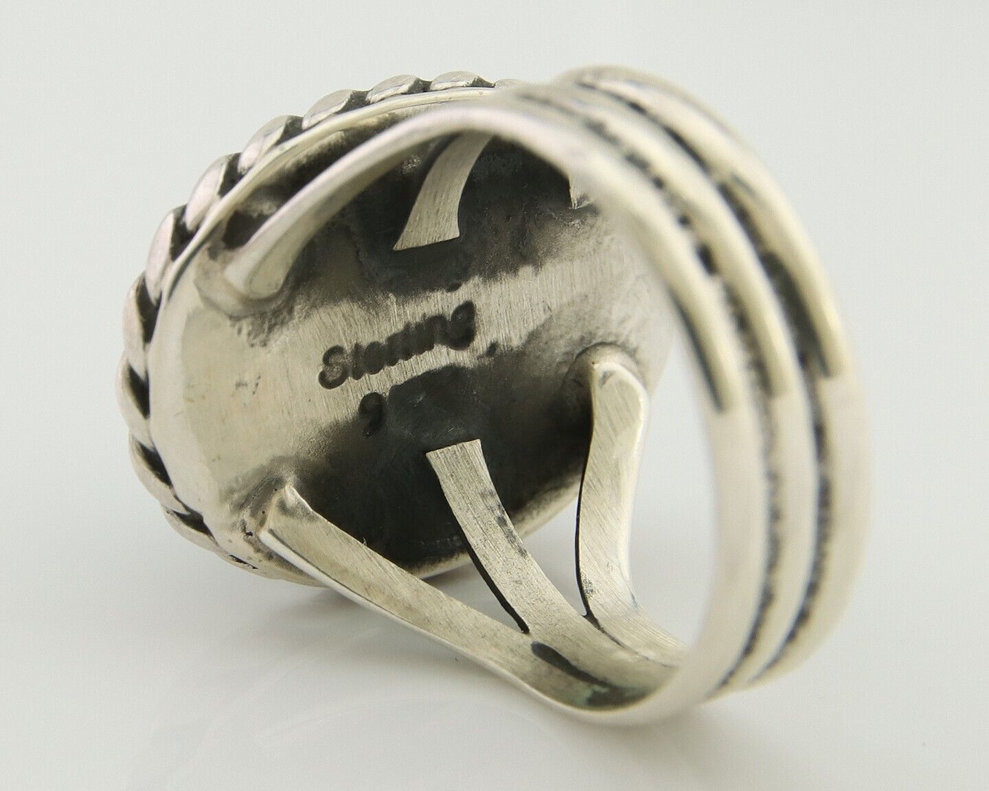 Navajo Ring 925 Silver Natural Malachite Native American Artist C.80's