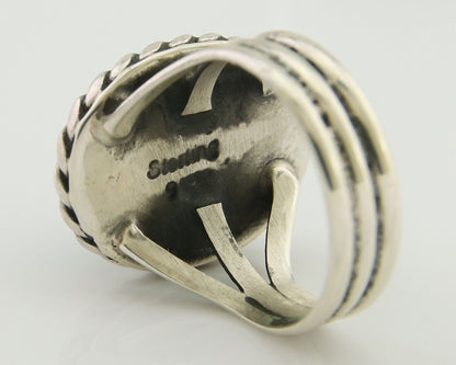 Navajo Ring 925 Silver Natural Malachite Native American Artist C.80's