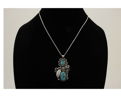 Navajo Necklace 925 Silver Natural Turquoise Artist Signed Fred Guerro C.80's