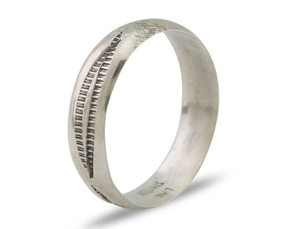 Navajo Hand Stamped Band 925 Silver 5.0 mm Signed Larry Chavez Size 7.5 C.80's