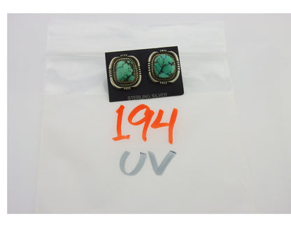 Navajo Earrings 925 Silver Natural Turquoise Artist Signed G C.80's