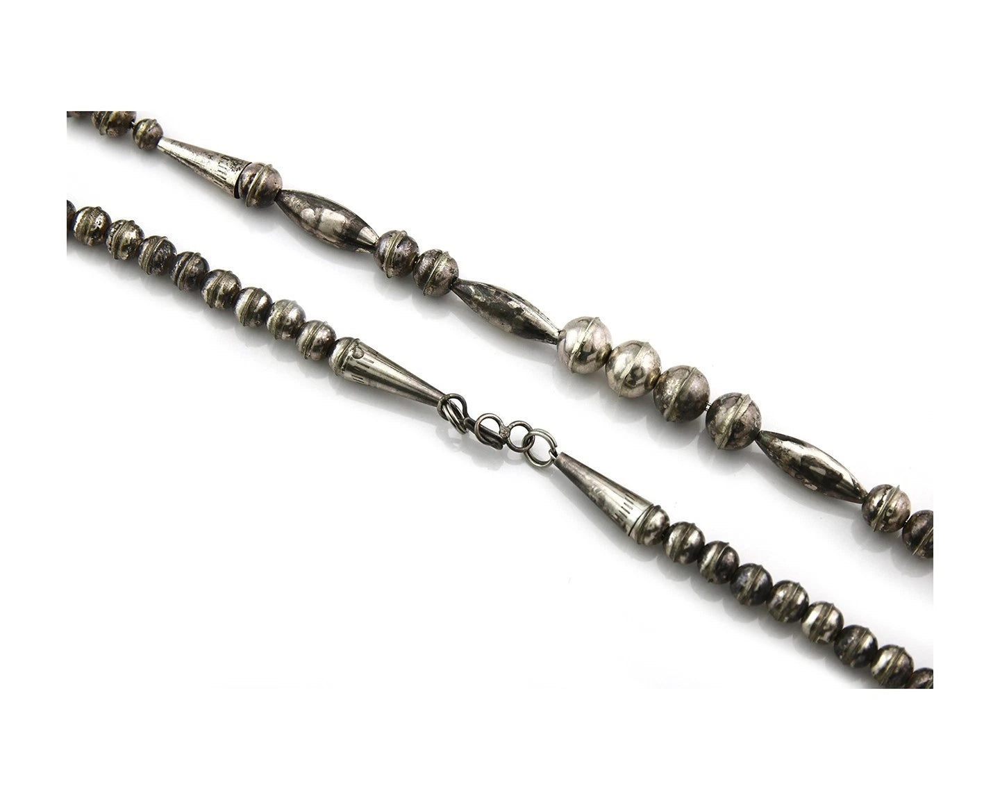 Navajo Bead Necklace Sterling Silver 8.0 mm wide 25 in long Circa 1980's
