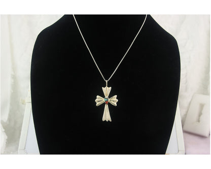 Navajo Cross Necklace Sterling Silver Authentic Natural Gemstones Signed M