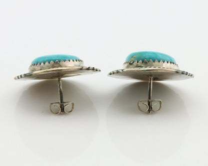 Navajo Hand Stamped Earrings 925 Silver Natural Turquoise Signed M Begay C.80's