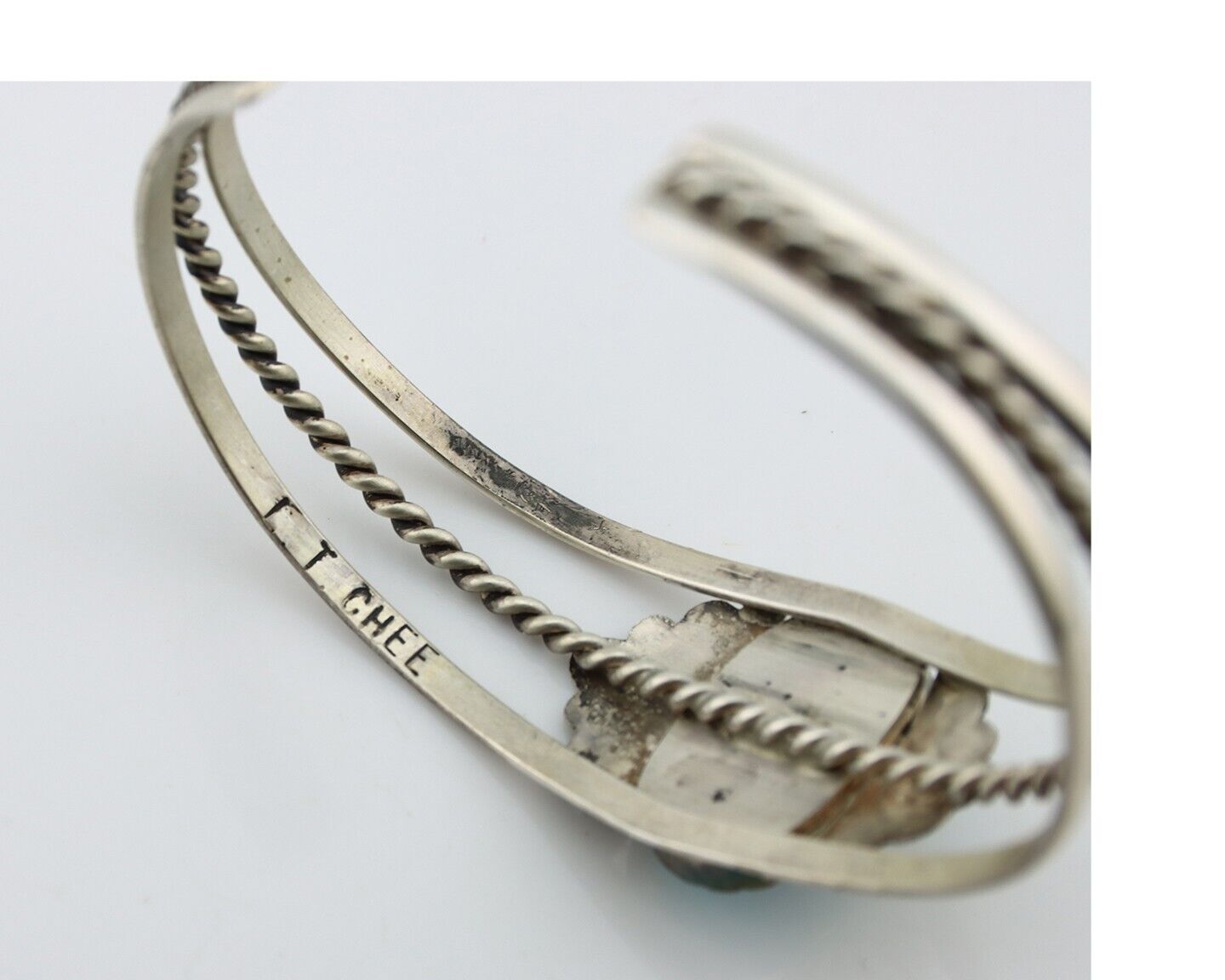 Navajo Bracelet 925 Silver Sleeping Beauty Turquoise Artist Signed LT CHEE C80s