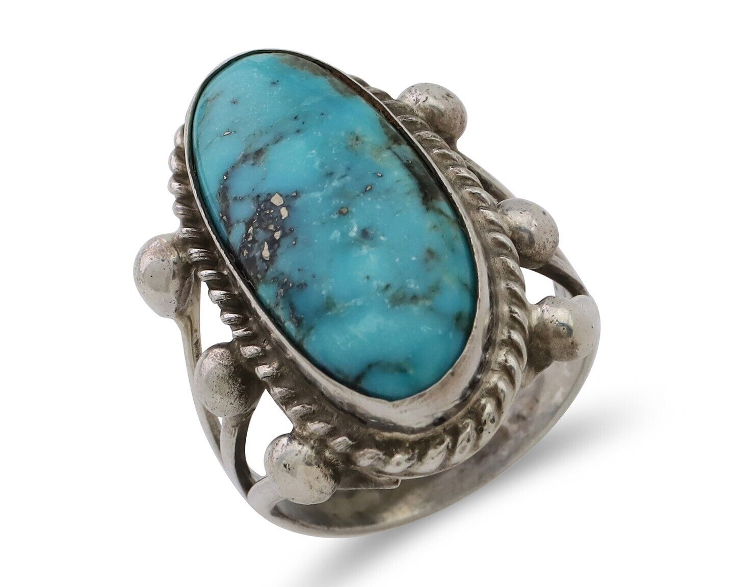 Navajo Ring 925 Silver Natural Kingman Turquoise Native American Artist C.80's