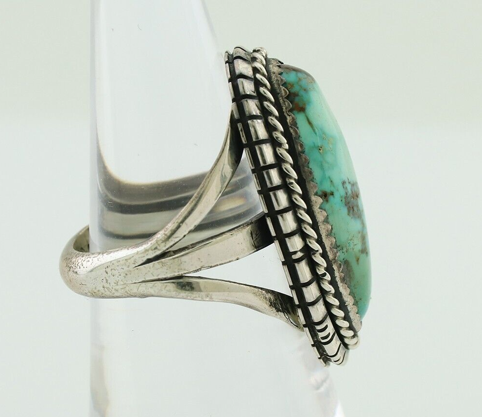 Navajo Handmade Ring 925 Silver Natural Turquoise Artist Signed TS C.80's