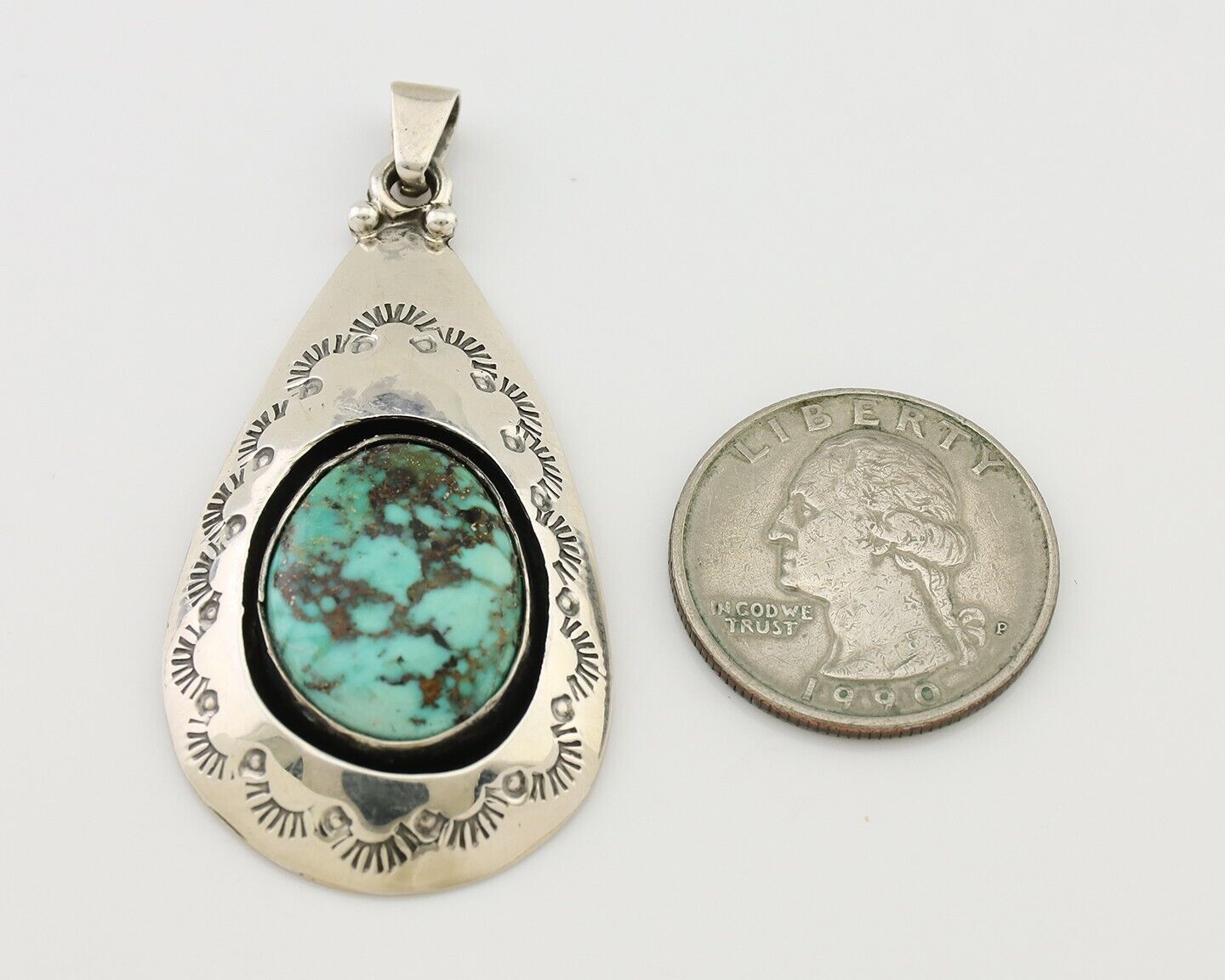 Navajo Pendant 925 Silver Blue Gem Turquoise Artist Signed MC C.80's