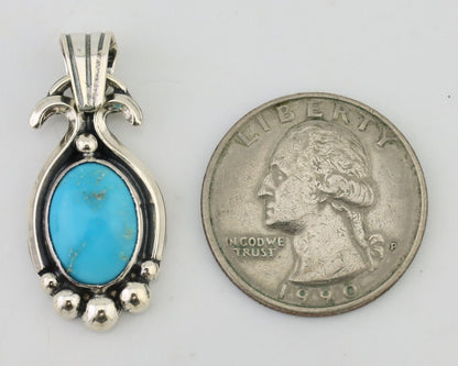 Navajo Pendant 925 Silver Natural Turquoise Artist Signed RB C.80's