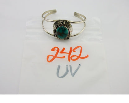 Navajo Cuff Bracelet 925 Silver Turquoise Artist Signed C Davis C.80's