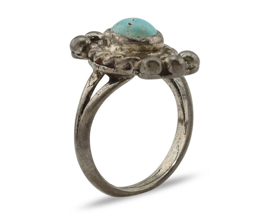 Navajo Ring 925 Silver Natural Blue Turquoise Native American Artist C.1980's