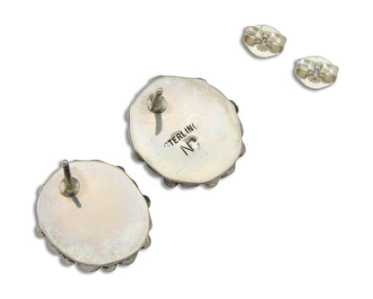 Navajo Shield Earrings 925 Silver Sleeping Beauty Native Artist C80s
