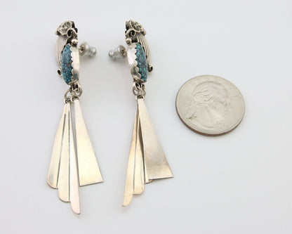 Navajo Dangle Earrings 925 Silver Natural Blue Turquoise Artist Signed M.S. C80s