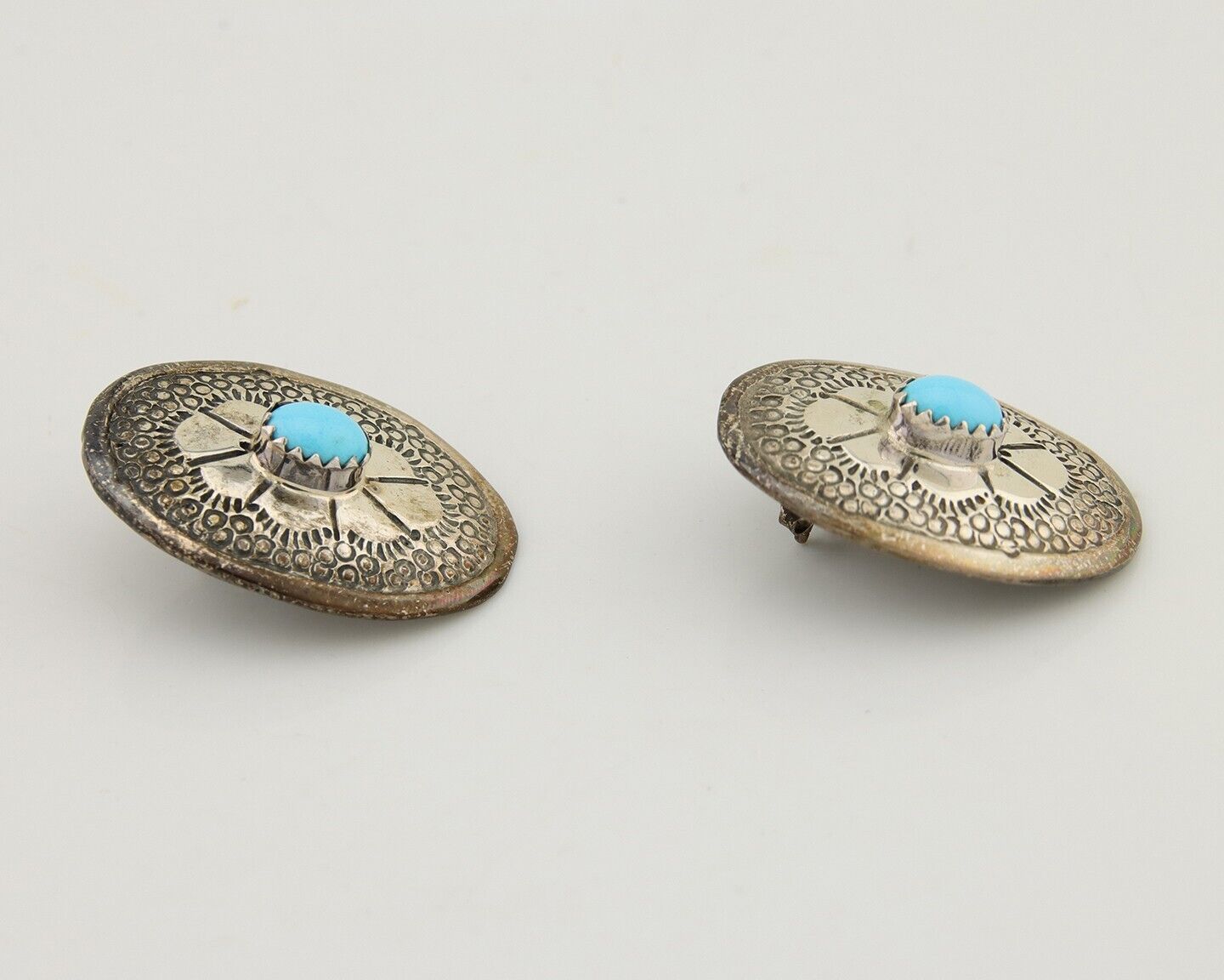 Navajo Earrings 925 Silver Blue Turquoise Native American Artist C.80's