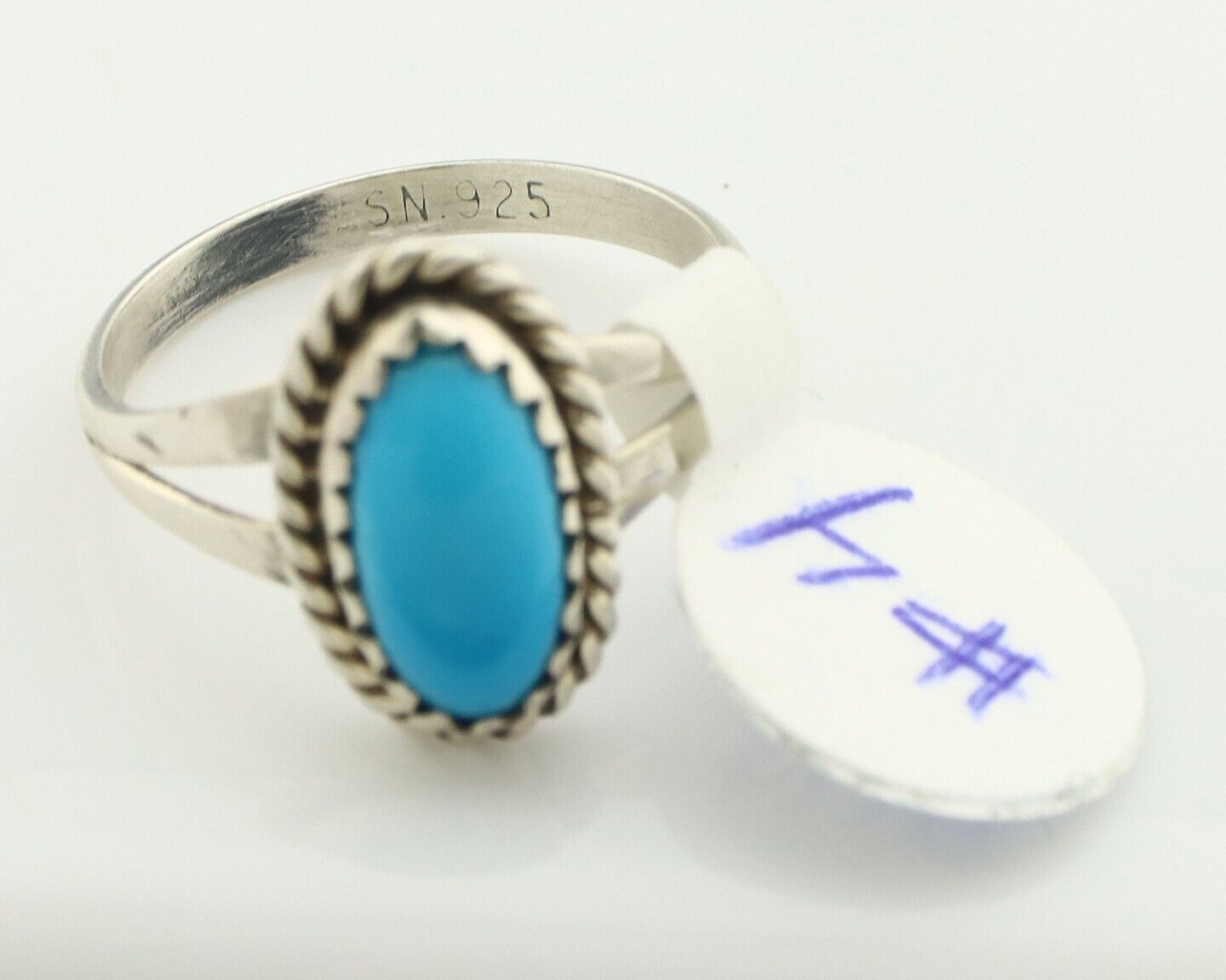 Navajo Ring .925 Silver Sleeping Beauty Turquoise Native American Artist C.80's
