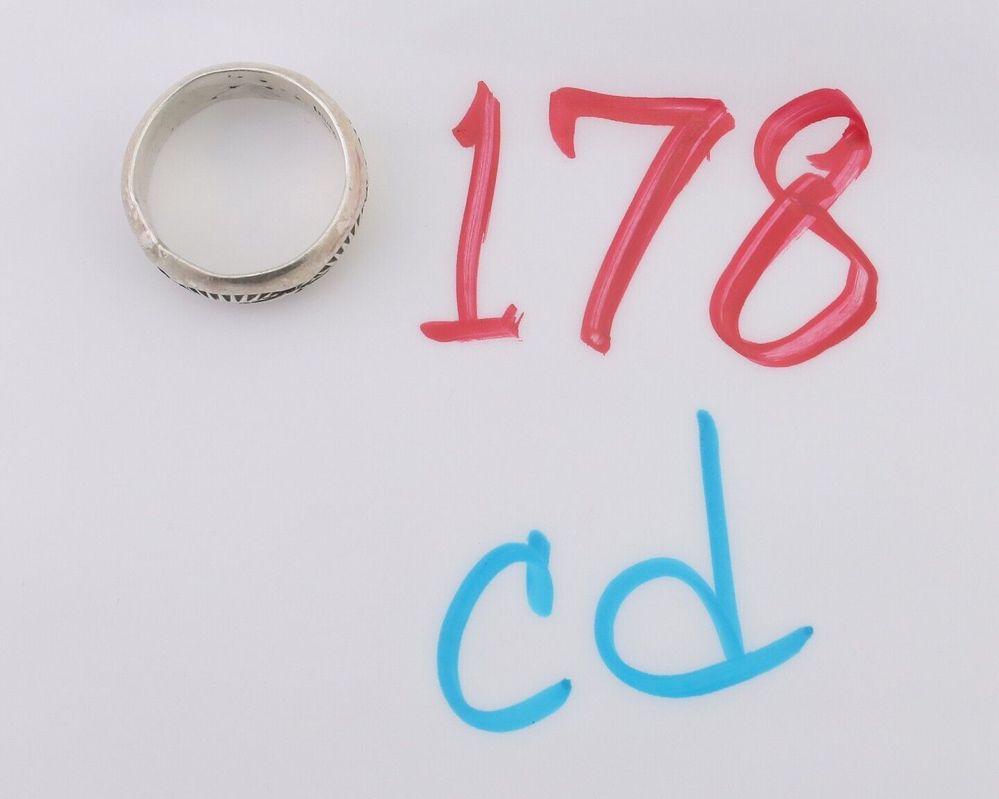 Navajo Hand Stamped Band 925 Silver 6.0 mm Signed Larry Chavez Size 5.0 C.80's