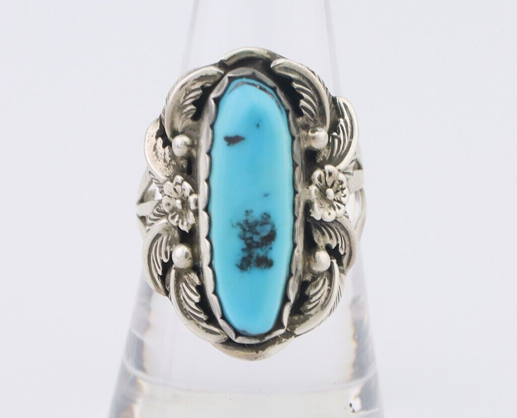Navajo Ring 925 Silver Sleeping Beauty Turquoise Signed Julia Martinez C.80's