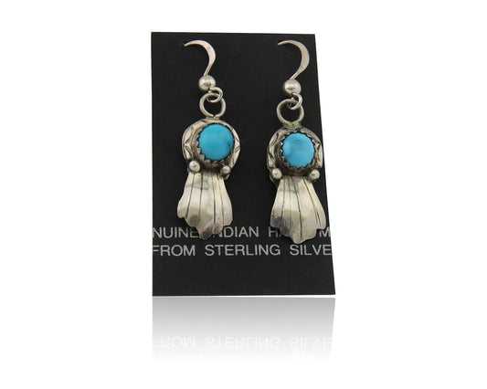 Navajo Earrings 925 Silver Blue Turquoise Artist Signed Kee Tsosie C.80's