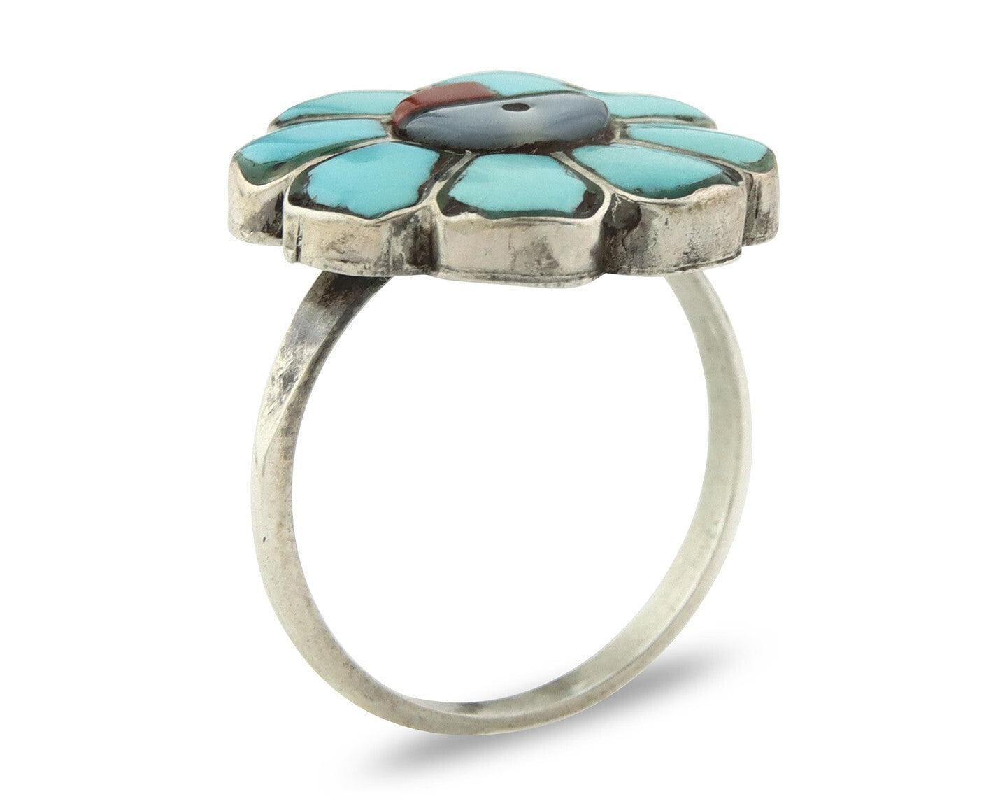 Vintage Zuni Ring 925 Sterling Silver Gemstone Signed V&N Edsitty Size 8.5