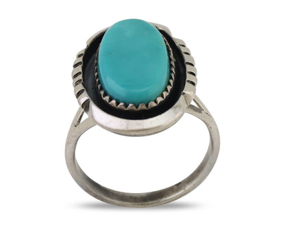 Navajo Hand Stamped Ring 925 Silver Natural Turquoise Native Artist C.80's