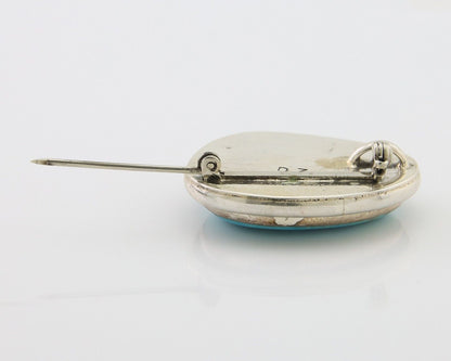 Navajo Pin Pendant 925 Silver Globe Turquoise Artist Signed Doug Zachary C.80's